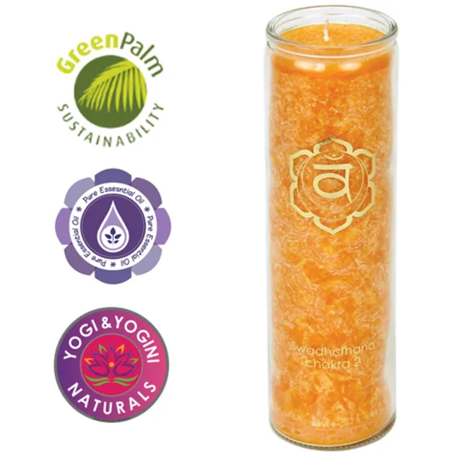 Greenpalm Geurkaars stearine 2e chakra 100 uur (21x6,5 cm) oranje