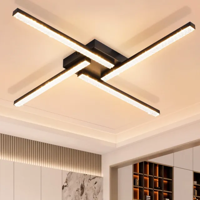 NETTLIFE Plafondlamp LED - Kristallen lamp - 4-Lichts - Zwart - 3000K Warm wit Licht - Metaal en PC - Moderne Plafondverlichting - voor Woonkamer | Slaapkamer - 20W