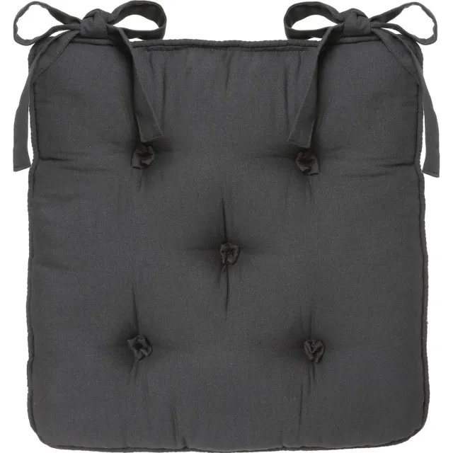 Atmosphera Deluxe Stoelkussen 40x40x8cm met lintjes en 5 knopen - Antraciet Grijs