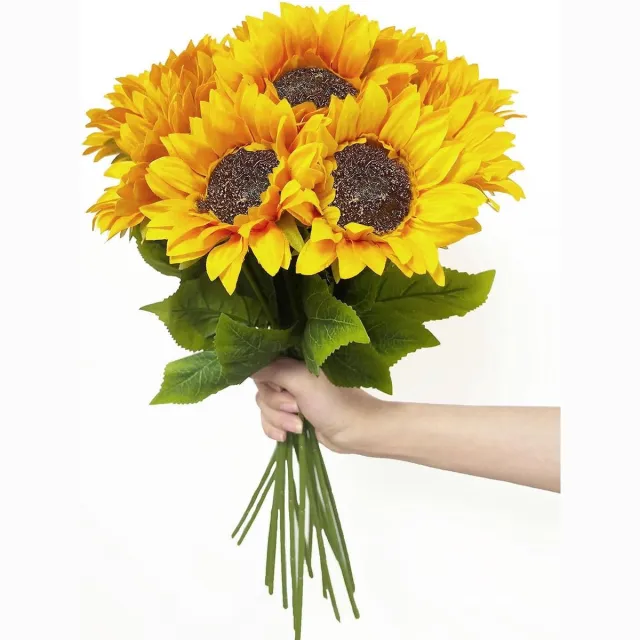 OEMG Set van 6 Kunstmatige Zonnebloemen met Lange Stelen voor Decoratie kleurrijk