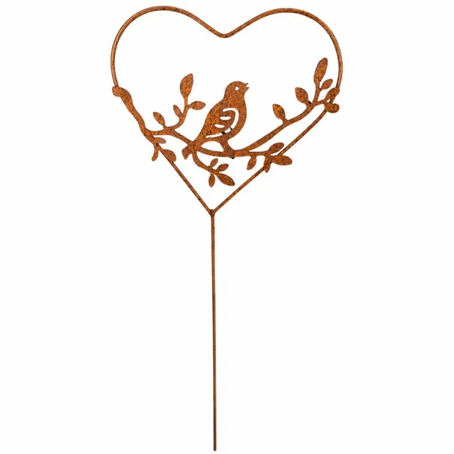 H.U. Scheulen Tuinsteker hart met vogel,roest,rustiek 63 cm hoog