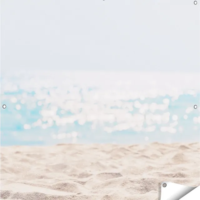 Gards Tuinposter Helder Witte Strand met Zee Uitzicht - 100x100 cm - Tuindoek - Tuindecoratie - Wanddecoratie buiten - Tuinschilderij Multikleur