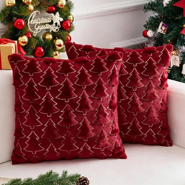 Zumolir Set van 2 Kussenhoezen - 45x45 cm - Kerstkussensloop - Woondecoratie - Kussenhoes voor Slaapkamer of Woonkamer - Sierkussenhoezen - Zachte Kerstdecoratie - Exclusief Kussenvulling - Rood - Zumolir®