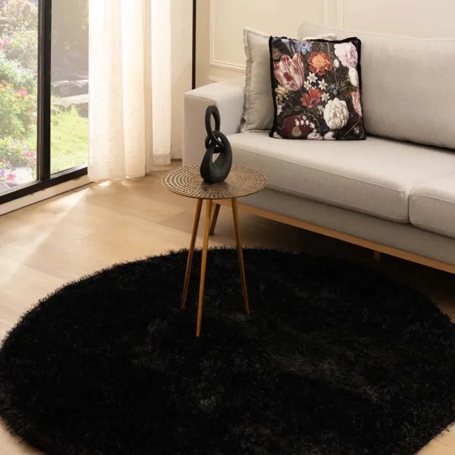 Tapeso Velvet vloerkleed rond - Posh zwart 200