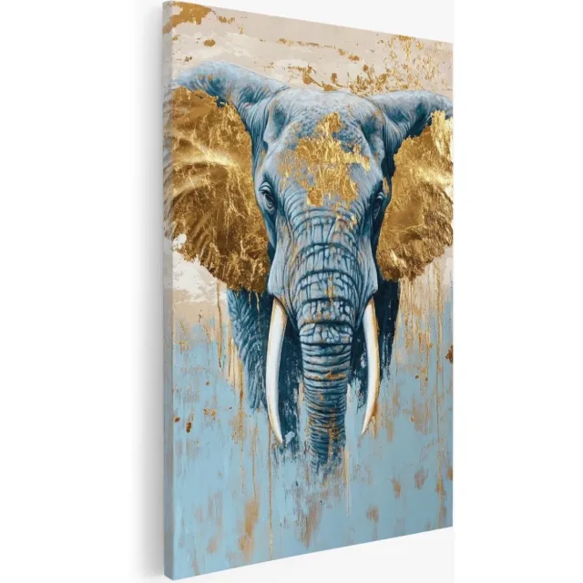 Saammp Canvas Schilderij - olifant met goud - Abstract - Dieren - Natuur - 30x40 - Foto op canvas - Wanddecoratie - Muurdecoratie Woonkamer - Slaapkamer decoratie - Canvas Print Multicolor