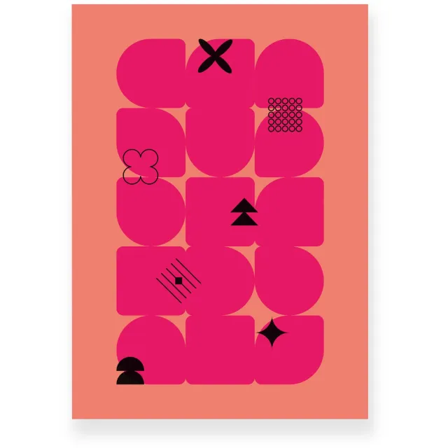 Yisual Poster 50x70 cm - Geometrische Vormen - Abstracte Symbolen - Roze - Oranje - Minimalistisch - Grafisch - Muurdecoratie - Wanddecoratie