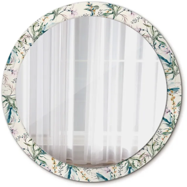TULUP Spiegel - Ronde Spiegel - Spiegel op gehard Glas - Aquarelbloemen - Diameter: 90 cm - Spiegel met een sierlijk motief - Spiegel voor elke ruimte - Crèmige - Luxe Spiegel - Moderne Spiegel - Wandmontage Crèmig Aquarelbloemen