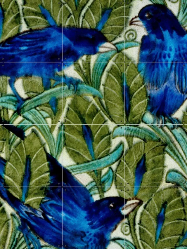 IXXI Ten Inch Birds, William de Morgan & British Museum - 60 x 80 cm - Grote wanddecoratie en posters - Illustraties, Kleurrijk, Klassiek, Art Blauw