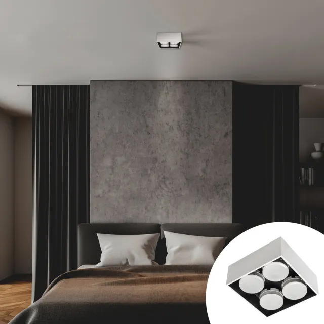 LED's light by Shada LED's Light Cube LED Plafondlamp - 4 lichtpunten - Draaibaar licht - Staal - 20 x 20 cm - Wit - Gx53 ledlamp - Plafonniere - Plafonnieres - Plafoniere slaapkamer - Plafondlampen - Badkamerlamp - Plafond lamp