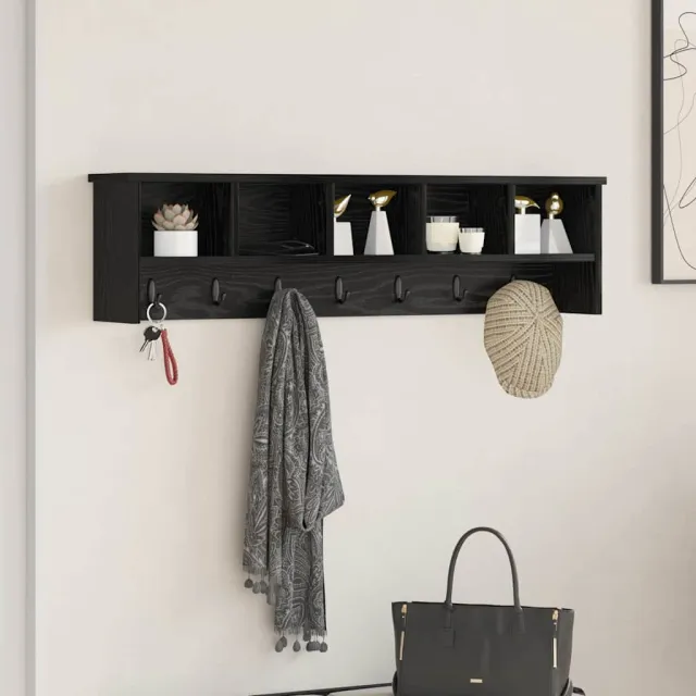 vidaXL Wandgemonteerde kapstok Zwart Eiken 100 x 16 x 26 cm