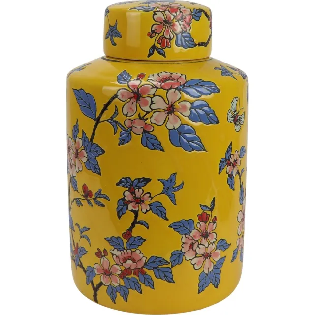 Fine Asianliving Chinese Gemberpot Porselein Geel Bloemen Handgeschilderd D20xH31cm Geel, Multicolour