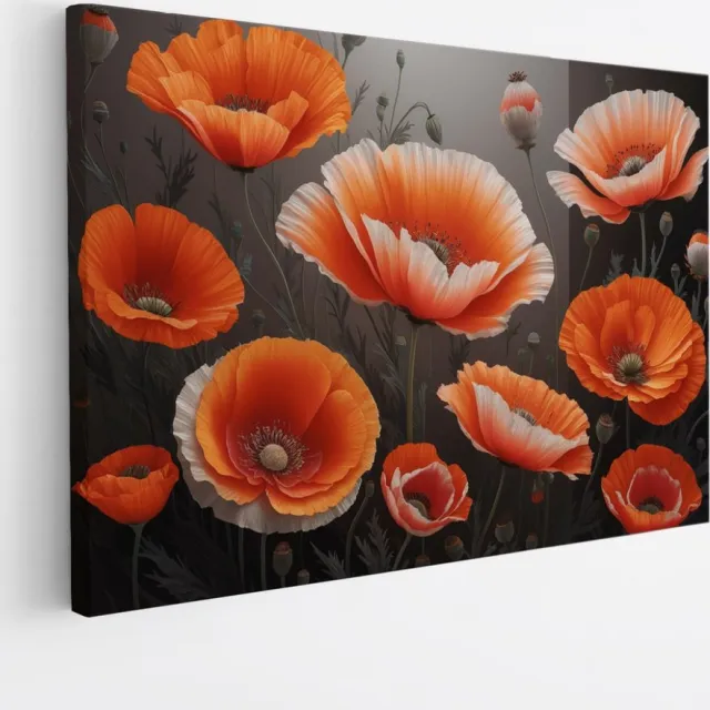 Saammp Canvas Schilderij - Oranje - Abstract - Bloemen - Natuur - 100x75 - Foto op canvas - Wanddecoratie - Muurdecoratie Woonkamer - Kantoor Decoratie Multicolor
