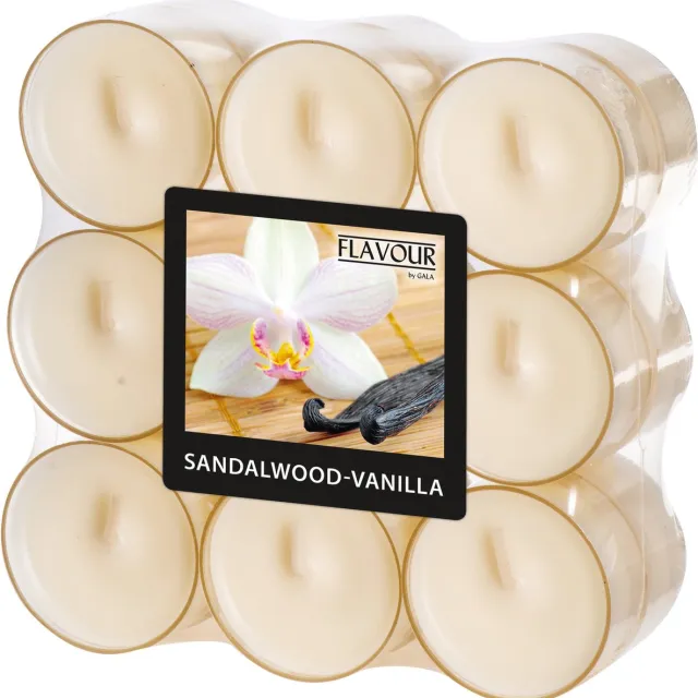 Conpax Candles Geur theelichtjes/waxinelichtjes - transparant - 18x - Sandalwood-vanilla aroma - 6 branduren Ivoorwit