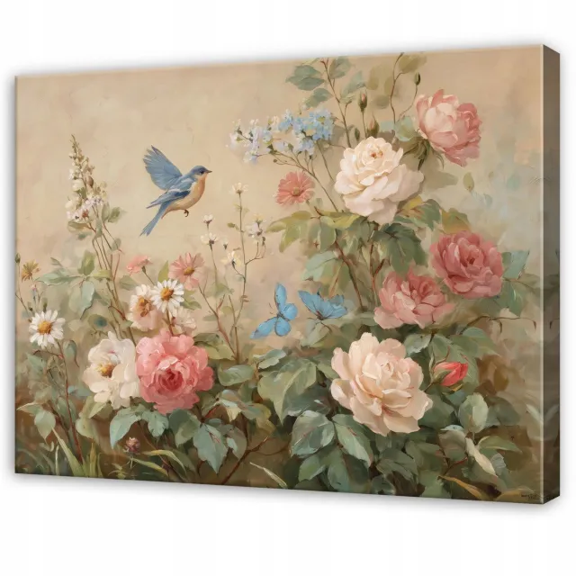 WALLARENA Schilderij op Canvas 60x40 cm - Schilderijen - Canvas schilderij - Bloemen motif - Van Slaapkamer naar Woonkamer - Op het doek Beige