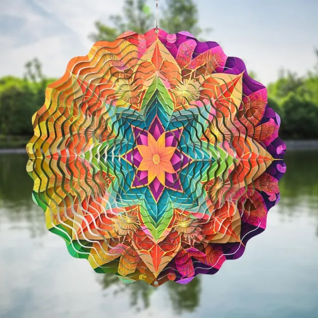 OEMG Kleurrijke mandala windspinner, 30×30 cm metaal, tuin hangdecoratie voor buiten Meerkleurig