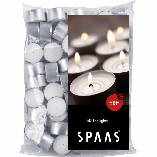 Spaas 50 x Theelichten - ± 8 branduren - Wit - Zak 50 x Theelichtjes