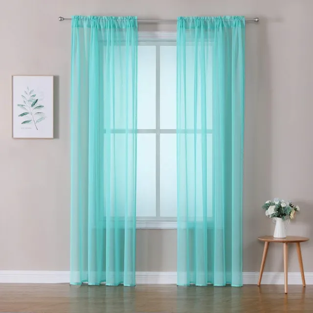 Ibenzoa Set van 2 luchtige turquoise voile gordijnen met stangzakken voor woon- en slaapkamer, 140 x 260 cm turkoois