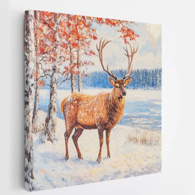 Saammp Canvas Schilderij - Abstract Hert -Winter - Natuur - Dieren - 40x40 - Foto op canvas - Wanddecoratie - Muurdecoratie Woonkamer - Slaapkamer decoratie - Canvas Print Multicolor