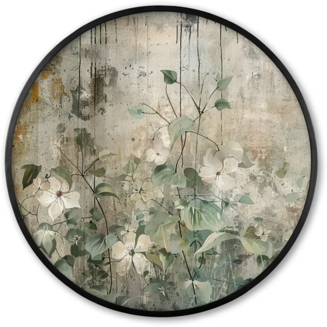 FrameYourWall Poster in lijst Rond - Fotolijst 80x80 cm - Posters - Bloemen - Bladeren - Abstract - Modern - Ronde posterlijst zwart - Decoratie - Wanddecoratie woonkamer - Muurdecoratie slaapkamer