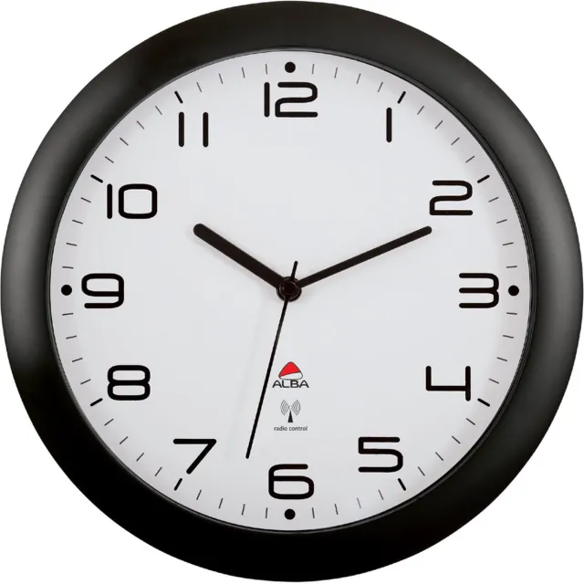 Alba radio gestuurde wandklok ´HORNEWRC N´, zwart, diameter: 300 mm De Alba HORNEW radiografische wandklok met stille werking 30cm. Zwart