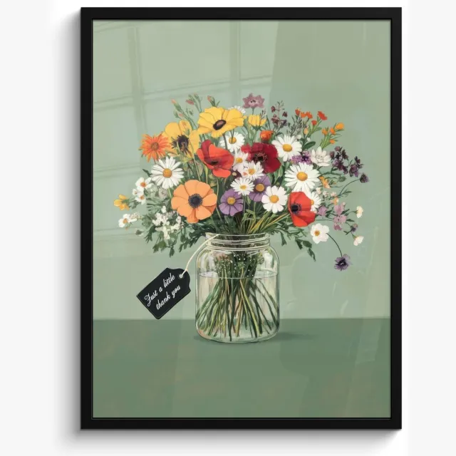 FrameYourWall Poster in lijst - Fotolijst 50x70 cm - Posters - Bloemen - Vaas - Kaartje - Posterlijst zwart - Decoratie - Wanddecoratie woonkamer - Muurdecoratie slaapkamer Boeket - Kaartje