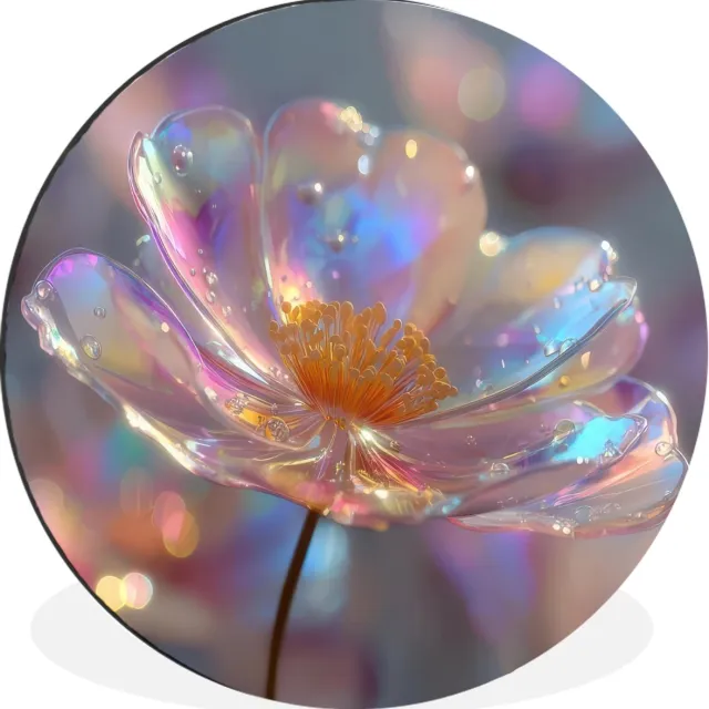 WallCircle Wandcirkel - Muurcirkel - Bloem - Transparant - Pastelkleuren - Druppels - Aluminium - Dibond - 140x140 cm - Binnen en Buiten