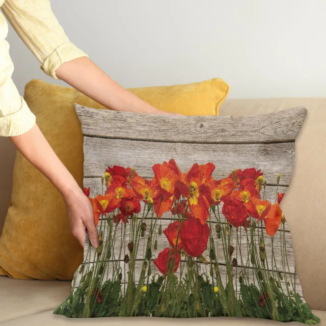 ABAKUHAUS Rustikal Kussenhoes, Bloeiend Mohnblumen-Bloemen, Decoratieve Kussenhoes met Dubbelzijdige Print, Ritssluiting, Wasbaar, 60 x 60 cm, Oranje Bruin