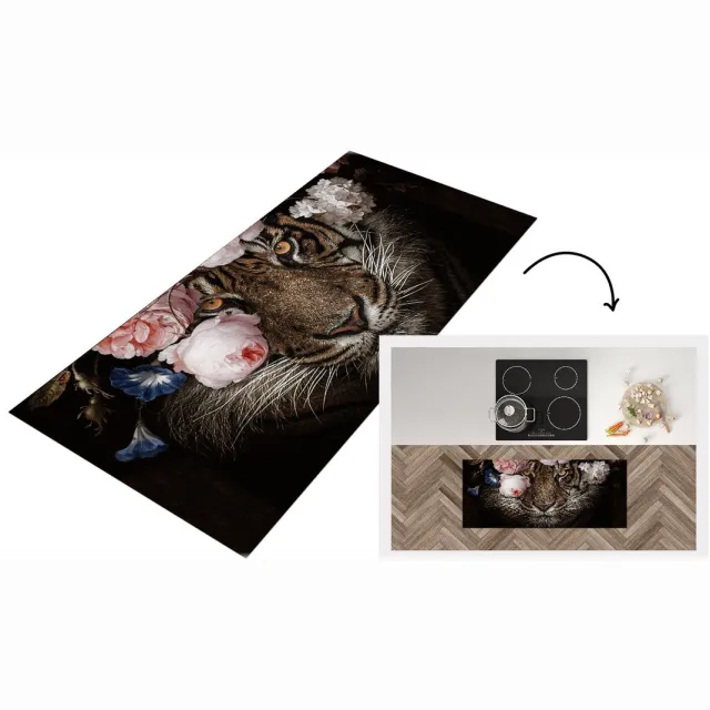 KitchenYeah Keukenloper - Loper keuken - Tijger - Bloemen - Dierenkop - Keukenloper vinyl Multicolor
