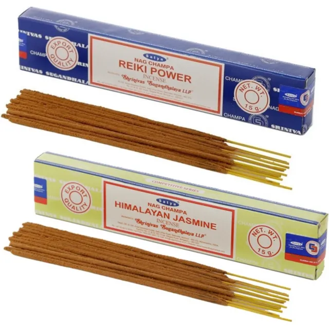 Satya Wierook cadeauset - 2x geurstokjes - Reiki Power en Jasmijn geur - Meditatie Lichtgeel