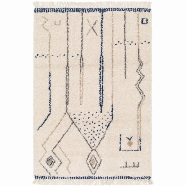 AFK Living Dik tapijt met franjes etnische stijl GLYPH blauw