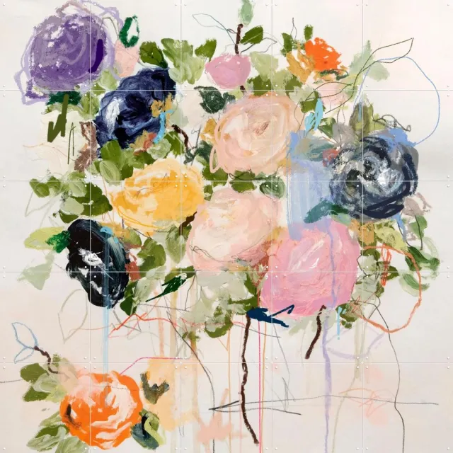 IXXI Verity, Leigh Viner - 100 x 100 cm - Grote wanddecoratie en posters - Abstract, Aquarel, Kleurrijk, Illustraties, Slaapkamer, Woonkamer, Bloemen Roze