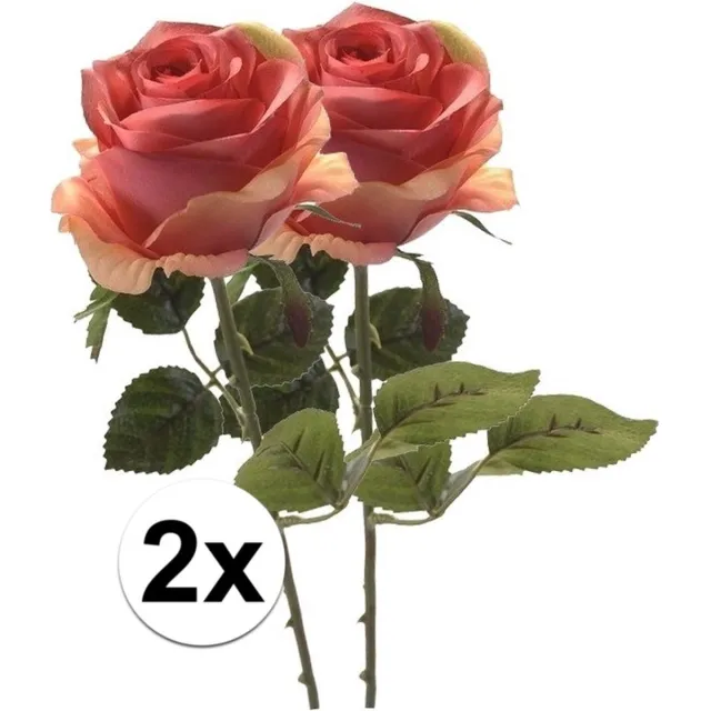 Bellatio Flowers & Plants Emerald Kunstbloem roos Simone - 2x - roze - 45 cm - decoratie bloemen