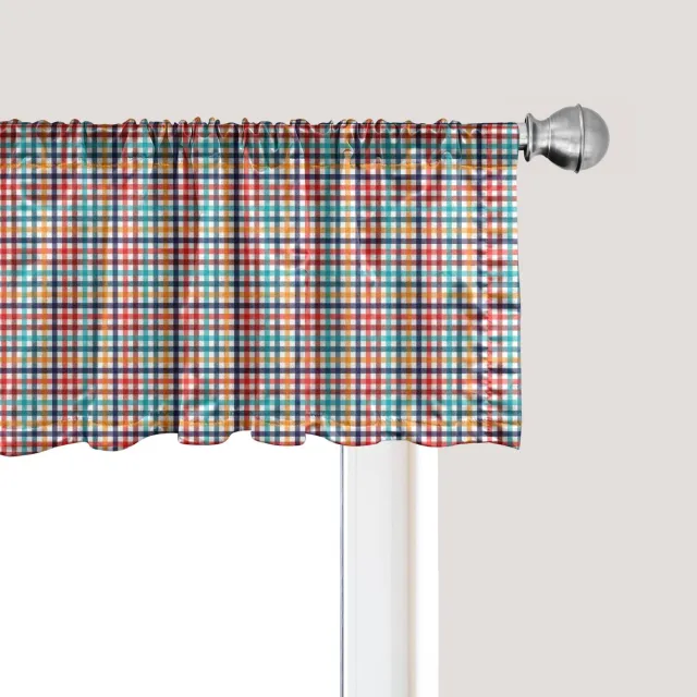 ABAKUHAUS Geruite raamvalance, gordijnvalance voor keuken en slaapkamer met tunnelzoom, 137 cm x 45 cm, meerkleurig Rood Blauw Oranje