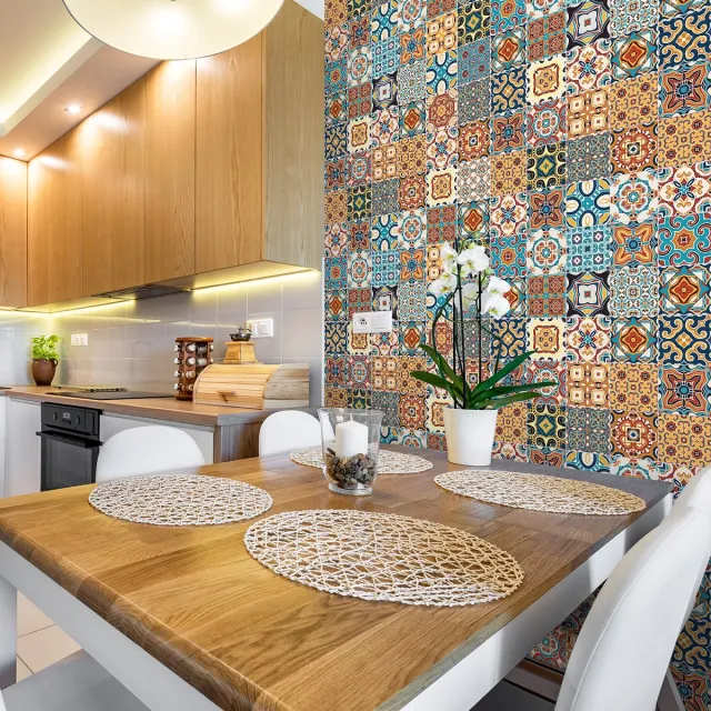 Ambiance Sticker Zelfklevende tegelmuurstickers voor keuken en badkamer - 24 tegelstickers, Azulejos Bretina-stijl - 24 stickers, 20x20 cm Multi color