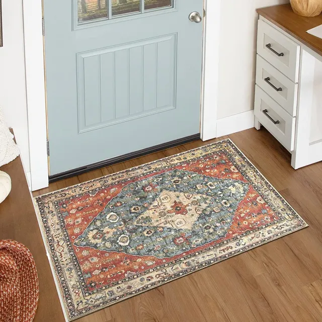 Unyqoos ® Stijlvolle Boho Deurmat voor Binnengebruik met Antislip en Wasbare Eigenschappen, 60 x 90 cm, Rode Tint kleurrijk