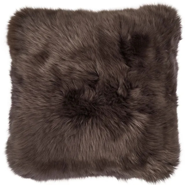 Sheepskin House Langharig Schapenvacht Kussen - LW - Leren achterkant - 50x50 cm Walnut