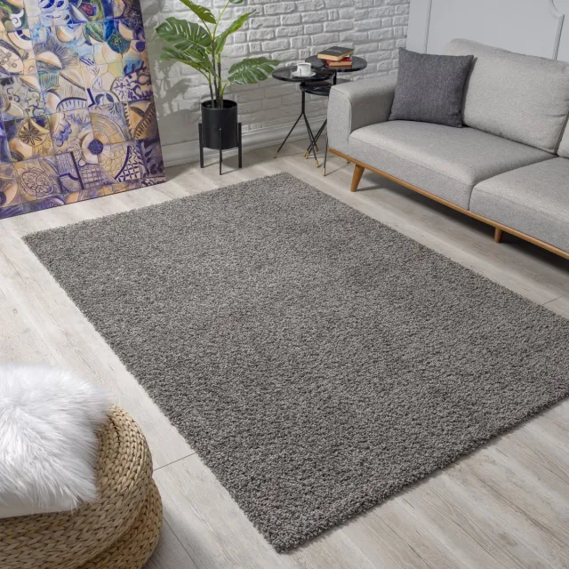 Muratap Loca Shaggy Vloerkleed – Modern Uni Effen – Grijs Hoogpolig & Zacht- 200x290 CM