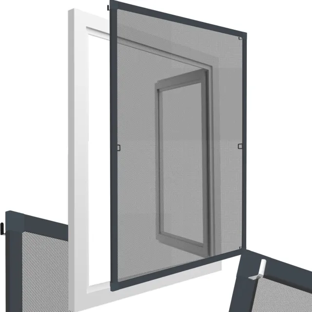 Tectake Inzethor - Raamhor - 130 x 150 cm - Voor Raamkozijnen, op maat verstelbaar zonder boren en schroeven - Muggengaas - Antraciet Raamhor - Antraciet Kozijn
