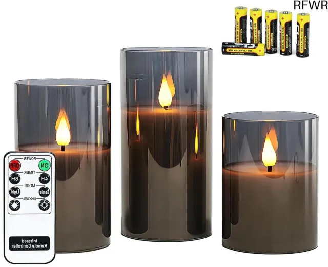RFWR Grijze vlamloze LED kaarsen set met afstandsbediening - Warm wit licht, set van 3 Grijs