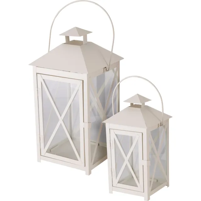 Home & Styling Collection Home Styling Collection - Decoratieve metalen lantaarn, set van 2, 20 x 20 x 40 en 15 x 15 x 30 cm Beige