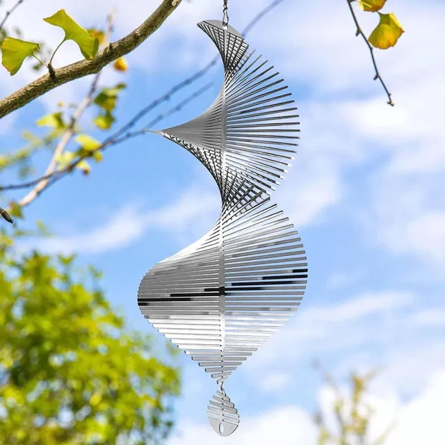 Cosensi Metalen ovale windspinner voor buiten decoratie - windgong - 360° spinner - zonnevanger - woonkamer raam gang tuin. Zilver