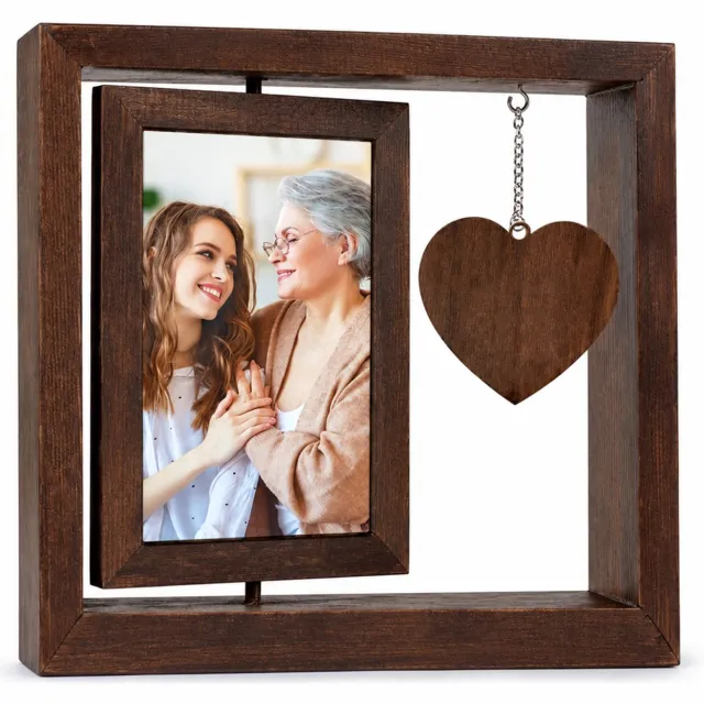 SWGOTA Dubbelzijdige draaibare fotolijst van massief hout, 6 inch, walnootkleur, met blanco hangend hart, buitenmaat 21,5 x 20,4 cm Walnootbruin