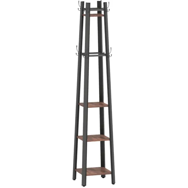 ZYLARO Kapstok - Vrijstaand - 4 Niveaus - 8 Haken En 4 Planken - Industriële Stijl - Bruin - Spaanplaat En Metaal