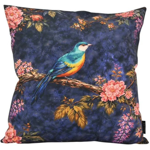 NOVÉE Sierkussen Midnight Blossom Birds #1 | 45x45 cm | Katoen/Polyester donkerblauw