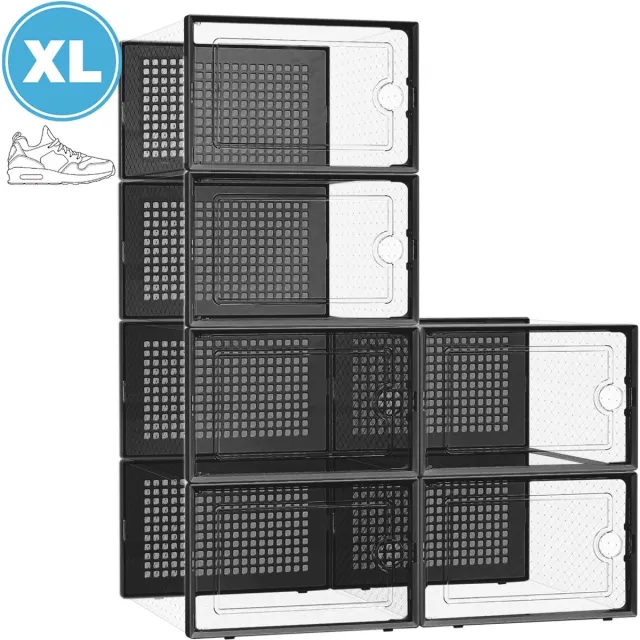 YONO Sneakerbox Set - Schoenenbox - Schoenen Opbergsysteem - Schoenenrek Organizer - Transparant - Zwart - 6 Box Transparant Zwart