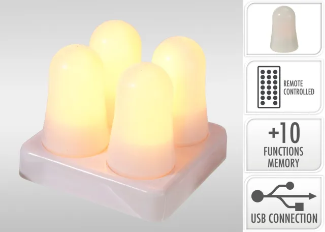 Cilgro LED theelicht vlamlamp oplaadbaar 4 stuks met laadstation. Meerkleurig
