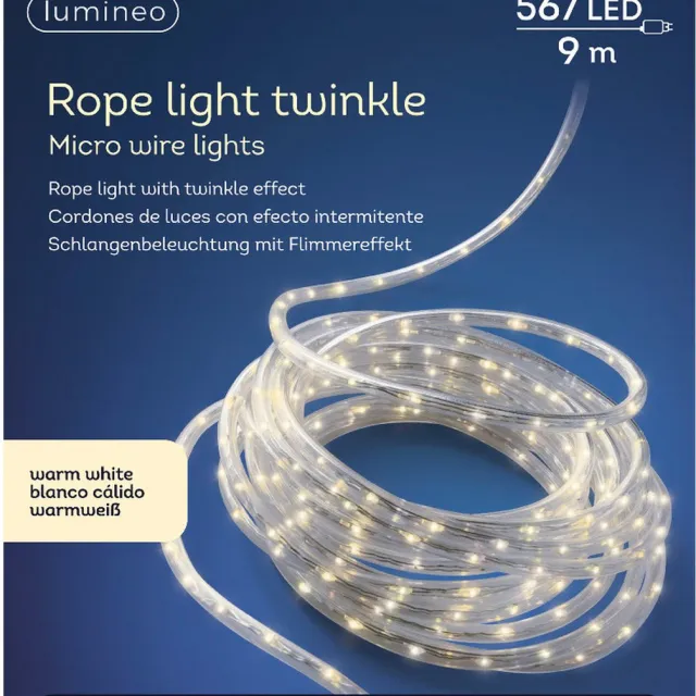 Lumineo Lichtslang zilver met warm witte verlichting 9 meter 567 lampjes - Feestverlichting/kerstverlichting