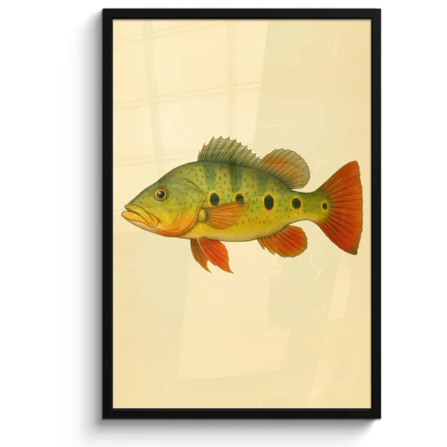 FrameYourWall Poster in lijst - Fotolijst 60x90 cm - Posters - Schubben - Vis - Groen - Illustratie - Posterlijst zwart - Decoratie - Wanddecoratie woonkamer - Muurdecoratie slaapkamer Vis - illustratie - Schubben