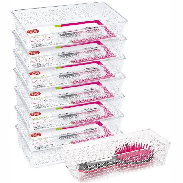 PLASTICFORTE lade organisers bakjes - set 8x stuks - 52 x 44 cm - transparant - kunststof - vakverdelers - opbergbakjes