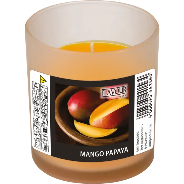 Conpax Candles geurkaars - mango/papaya geur - oranje - 8 branduren - in glas - aroma kaars Donkergeel
